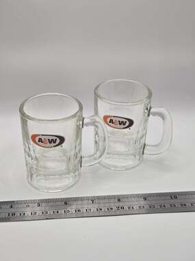Set of 2 Vintage A&W Root Beer Mini Glass Mugs/Shot Glasses